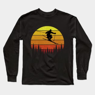 Skiing Gift For Skiers Retro Vintage Sunset Long Sleeve T-Shirt